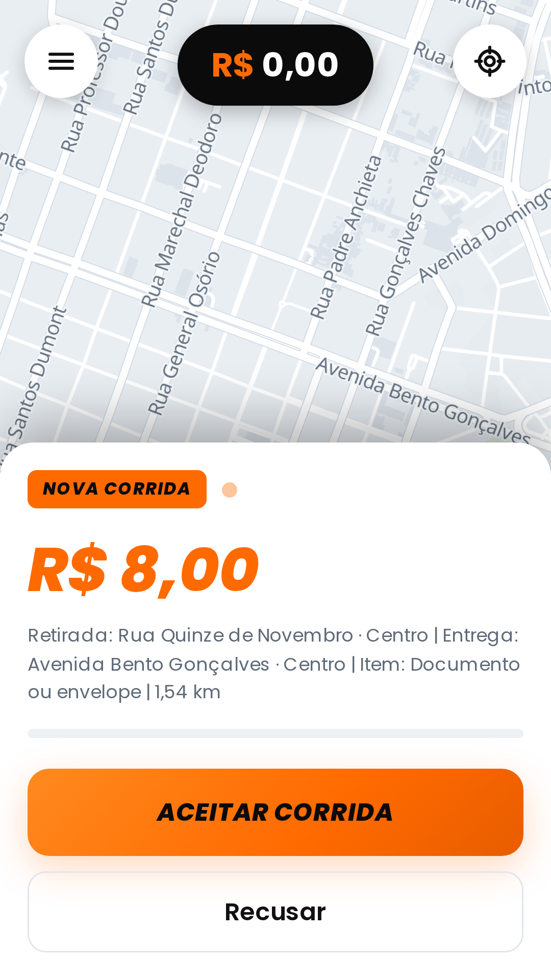 App É-Já Motoboy recebendo oferta de corrida
